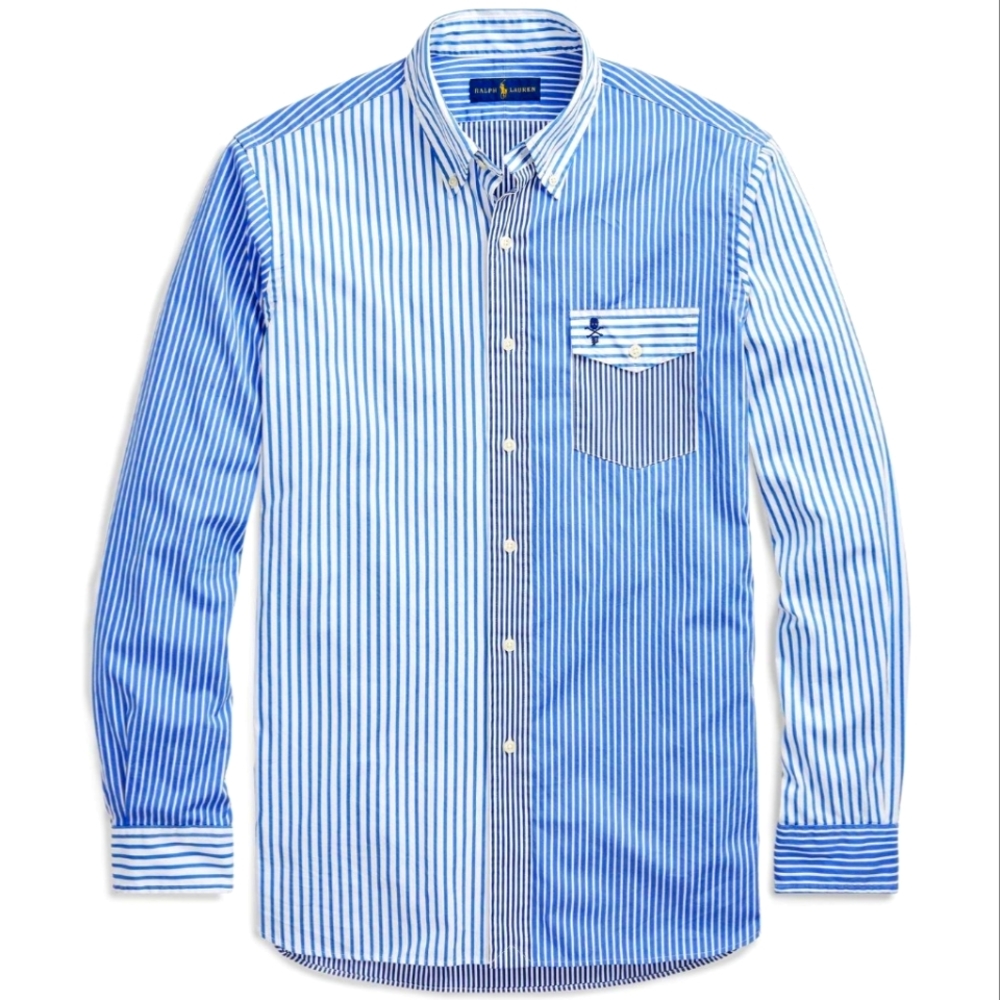 🔥Ralph Lauren Shirt Skull. Chest Pocket Blue Stripe Oxford Club NWT
